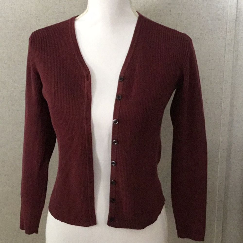 Gap wine colored buttoned up the front long sleeved ribbed sweater-cover… - Picture 1 of 14